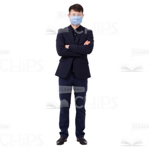 Asian Cutout Man In Suit With Crossed Arms Medical Mask On Face-0