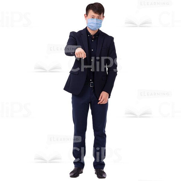 Asian Businessman Safe Greeting By Fist In Blue Mask Cutout Photo-0