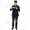 Cutout Picture Asian Male Looking On Blue Mask Holds In Hands-0