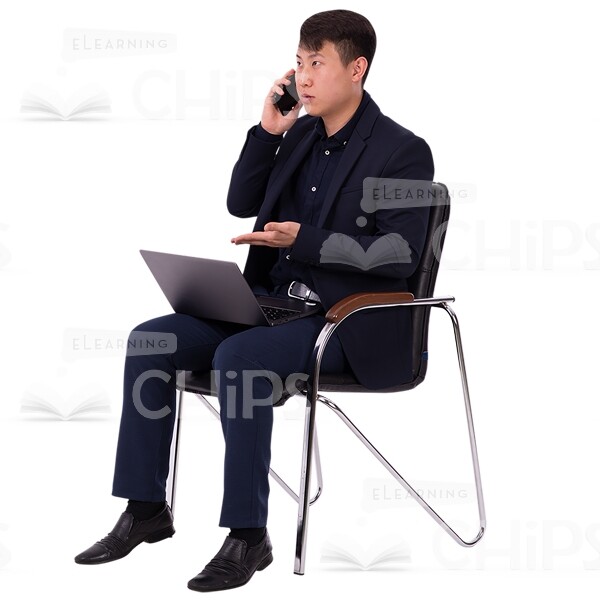 Puzzled Cutout Man Sitting On Chair Talking On Mobile Phone-0