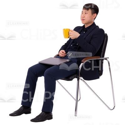 Calm Cutout Male Rest On Chair With Cup And Laptop On Knees-0
