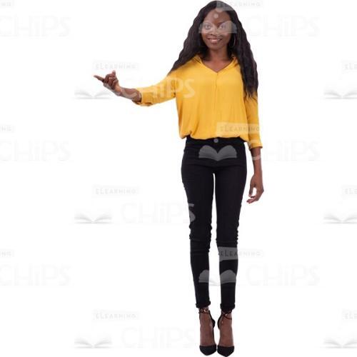 Positive Cutout Woman Raised Arm Pointing By Index Finger-0