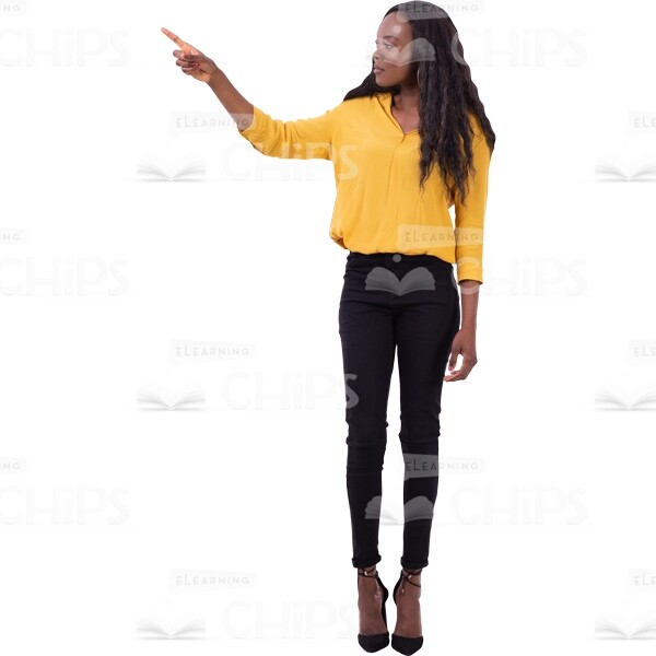 Young Woman Holding Right Hand Up Shows Direction Cutout Image-0