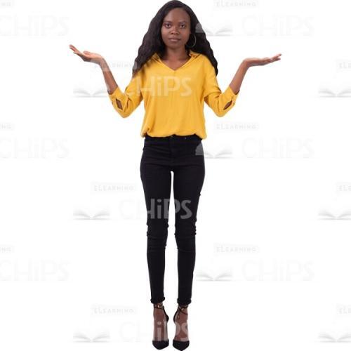 Serious Cutout Woman Doing Gesture Scales With Both Hands-0