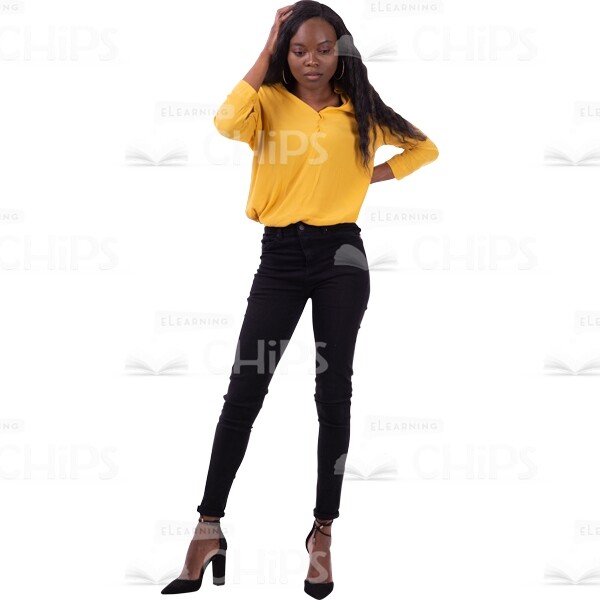 Woman With Long Hair Standing In Puzzled Pose Cutout Image-0
