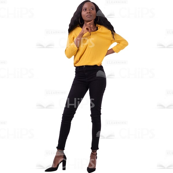 Interested Young Woman Pose Thinking Looking Up Cutout Picture-0