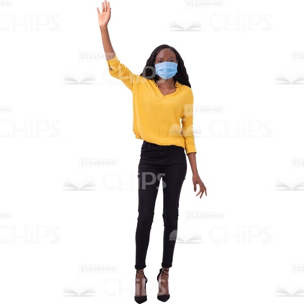 Young Cutout Woman In Medical Mask With Gesture Waving Hand -0