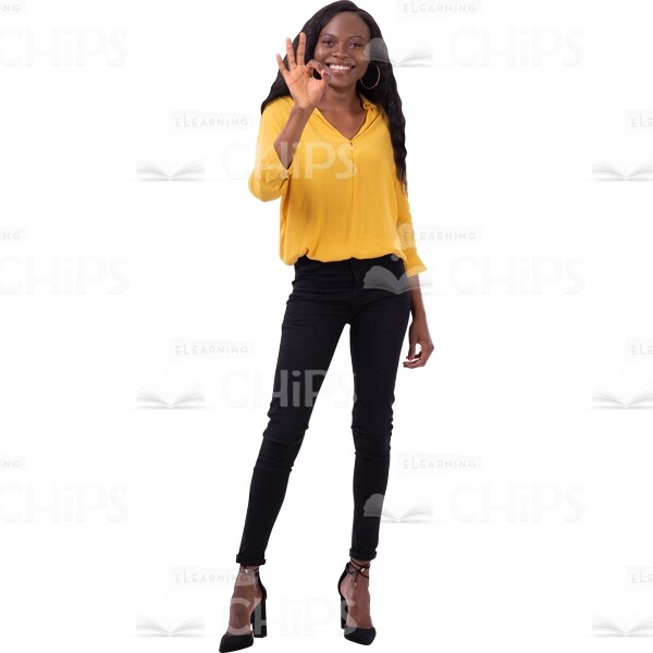 Cheerful Woman Doing Sign Ok By Right Arm Cutout Photo-0