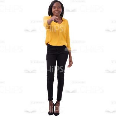 Smiling Cutout Woman Showing With Index Finger Cutout Picture-0