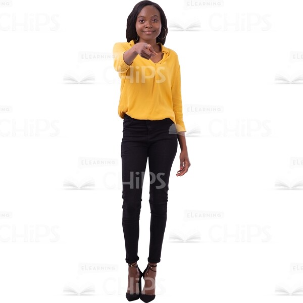 Smiling Cutout Woman Showing With Index Finger Cutout Picture-0