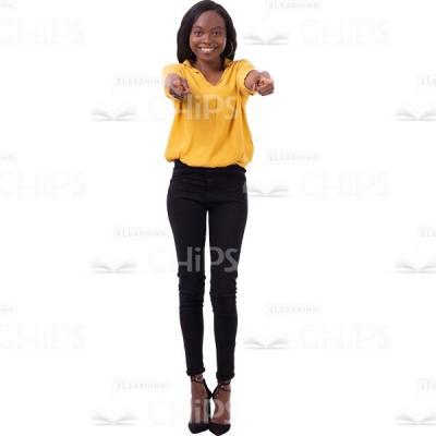 Young Cutout Woman Raised Two Hands With Index Fingers Pointing-0