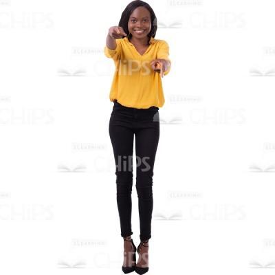 Cheerful Cutout Woman Keeping Both Hands With Gesture At Camera-0