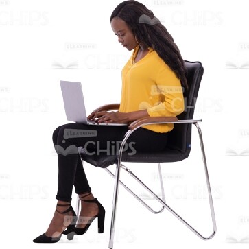 Young Cutout Woman Sitting On Chair Working With Laptop Side View-0