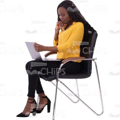 Woman Cutout Sitting With Computer Looks Thoughtfully In Monitor-0