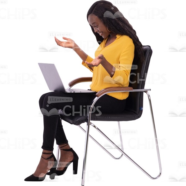 Discouraged American Cutout Woman Sitting On Chair With Laptop-0
