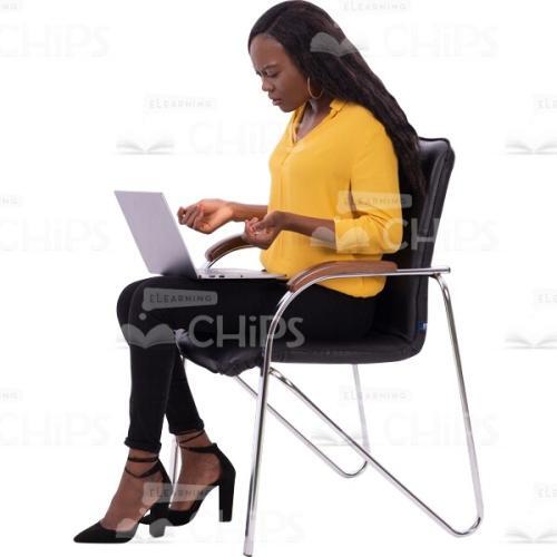 Worried Woman Spreads Hands Attention On Notebook Image Cutout-0