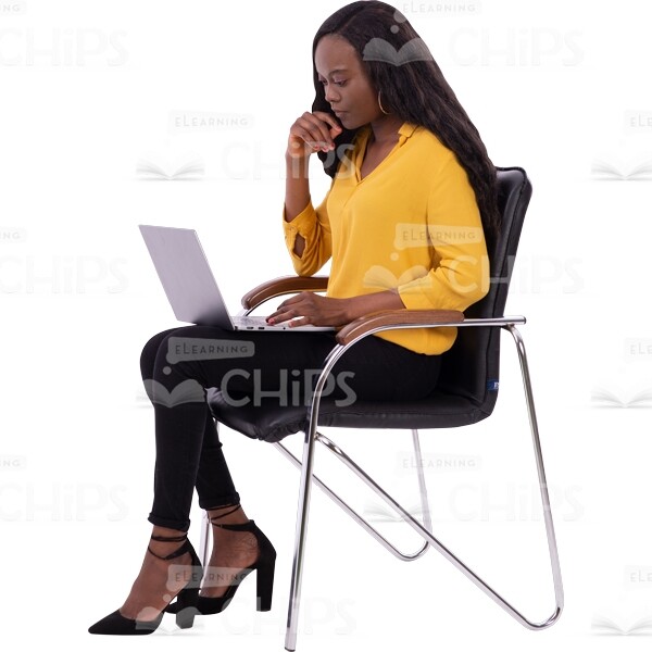American Cutout Woman With Laptop On Knees Thinking-0