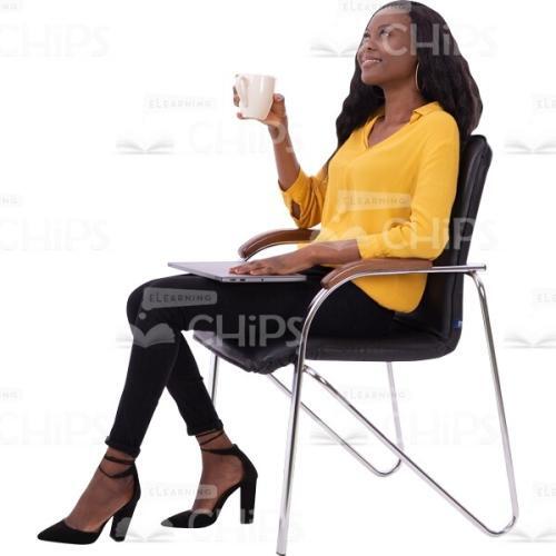 Positive Cutout Woman Rest On Chair With Cup In Right Hand Looking Up-0
