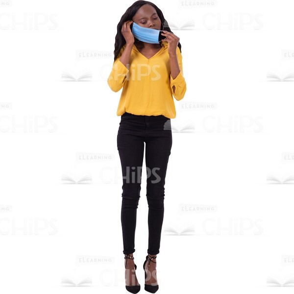 Woman Carefully Wearing Mask On Face And Nose Cutout Photo-0